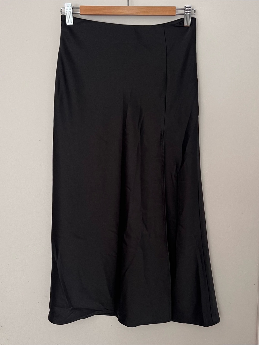 Black Women's Satin A-Line Midi Skirt